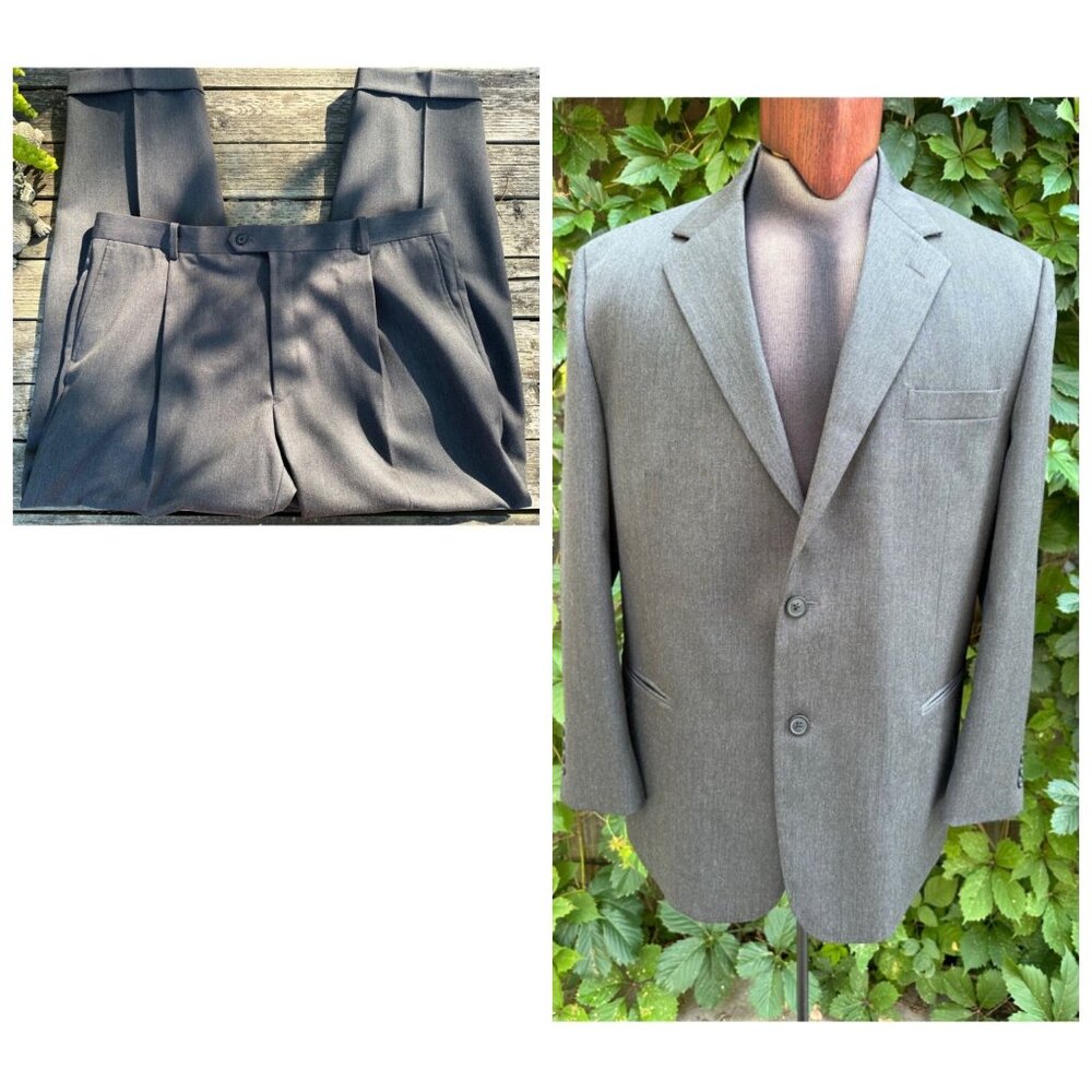 Pronto Uomo Grey 100% Wool Suit Pants 39S Pleat Front Cuffed Jacket 32S